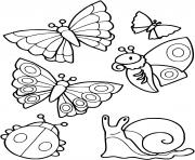 Coloriage collection de petites betes escargot papillon coccinelle