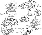 Coloriage halloween cartoon sorcieres