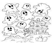 Coloriage maison hantee avec des fantomes