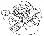 Coloriage joyeux bonhomme de neige avec des decorations de noel