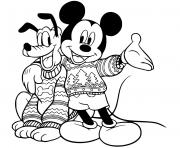 Coloriage Mickey Pluto in sweaters