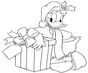 Coloriage Donald leaning against present