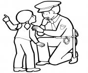 Coloriage un petite fille parle avec une agente de police