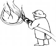 Coloriage pompier qui eteint un feu