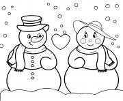 Coloriage Deux bonhommes de neige amoureux