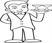 Coloriage un garcon se deguise pour etre un serveur de restaurant