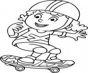 Coloriage une jeune fille fait du skateboard planche a roulette