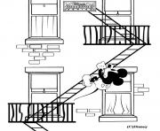 Coloriage Mickey dans les escaliers de secours