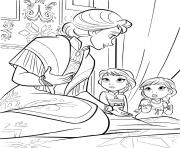 Coloriage Little Anna et Elsa avec Mother