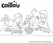 Coloriage caillou mousseline et gilbert le chat preparent des oeufs de paques