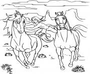 Coloriage spirit fait la course avec un cheval
