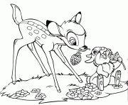 Coloriage bambi et panpan mangent des fleurs