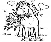 Coloriage cheval amoureux avec des fleurs