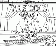 Coloriage les aristochats et les chatons jouent au piano