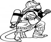 Coloriage pompier realiste a genoux
