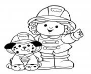 Coloriage femme pompier et son chien pompier