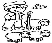 Coloriage un fermier et ses moutons