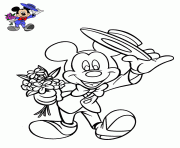 Coloriage adorable mickey mouse avec costume et fleurs