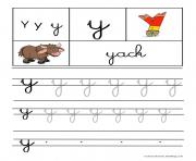 Coloriage lettre Y pour Yack ecriture cursive gs