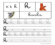 Coloriage lettre K pour Koala ecriture cursive gs