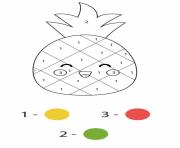 Coloriage ananas kawaii mignon par numeros jeu mathematiques educatif pour enfants