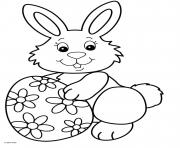 Coloriage jolie lapin souriant avec un oeuf de paques motif fleurs
