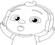 Coloriage cocomelon kid listening to music