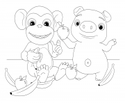 Coloriage Mochi and Pepe Monkey and Pig