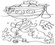 Coloriage fond de mer et animaux marins avec bateau de mer