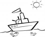 Coloriage bateau maternelle poissons et soleil