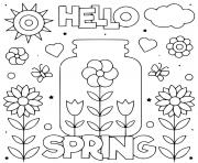 Coloriage hello spring fleurs et soleil