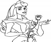 Coloriage princesse aurore disney avec une rose