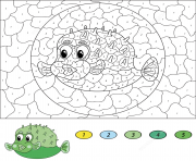 Coloriage magique CE2 cartoon pufferfish