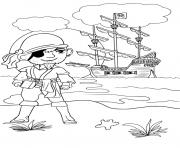 Coloriage pirate et son bateau pret pour attaquer