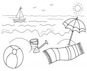 Coloriage la mer sous un soleil chaud et bateau