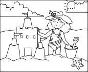 Coloriage une fille construit un chateau de sable a la plage