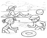 Coloriage enfants jouent a la plage