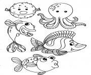Coloriage poissons animaux de la mer