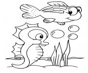 Coloriage hippocampe et poisson sous la mer
