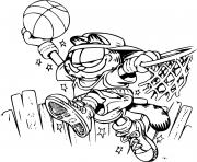 Coloriage Garfield fait du basketball