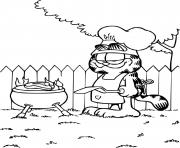 Coloriage Garfield fait un barbecue