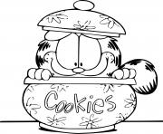Coloriage Garfield dans une boite a cookies