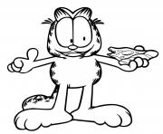 Coloriage Garfield mange une pizza