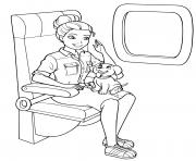Coloriage barbie princesse dans un avion avec son chien