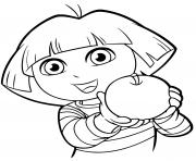 Coloriage dora adore manger des pommes