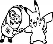 Coloriage Minion and Pikachu