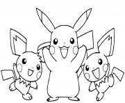 Coloriage la famille de pikachu est heureuse