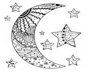 Coloriage lune et etoile avec des motifs abstraits mandala