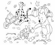 Coloriage winnie the pooh et tigrou porcinet ramassent les feuilles citrouilles pommes