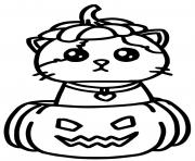 Coloriage chat kawaii dans une cirtrouille halloween facile
